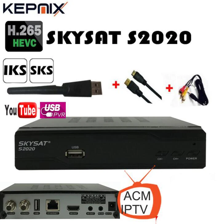 

skysat s2020 wifi adapter optional h.265 free iks sks LAN port av support 3g wifi iptv satellite receiver youtube
