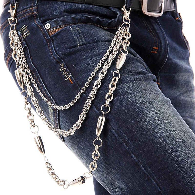 Punk Waist Chains Metal Three Layers Plating Silver Hip hop Bullet Belt