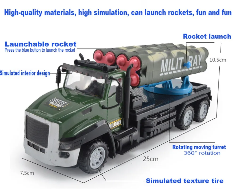 Abay Горячая четырехполосная военная машина с ракетной установкой, Детская Игрушечная модель автомобиля, детские игрушки, FH-60