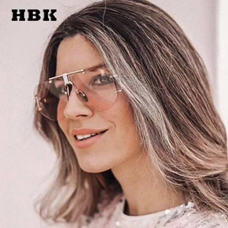 

HBK Rimless Pilot Modis Sunglasses Oculos Retro Steampunk Women Men Brand Designer Luxury 2019 Sun Glasses Shades Gift UV400