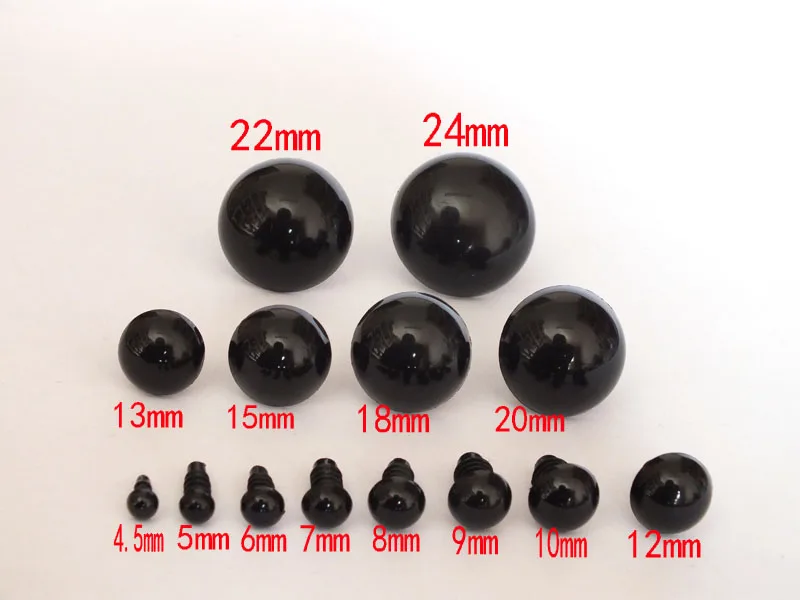 10 Occhi di Sicurezza per Bambini 3-12 mm 100 Pezzi Colore: Nero 12 mm Plastica Nikunty 