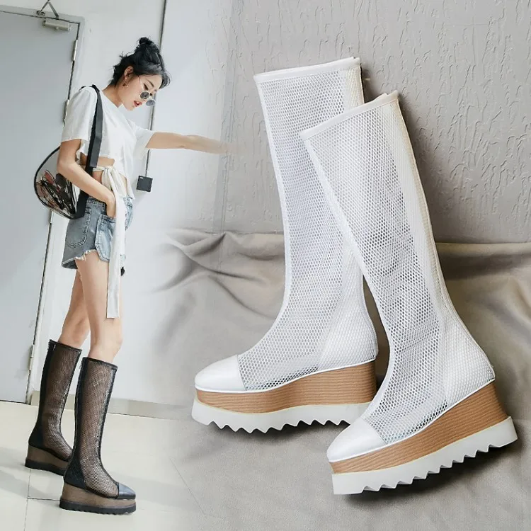 

female summer Wedges high heels platform mesh boots 2019 new fashion women Over the knee boots Women's shoes size 33-42