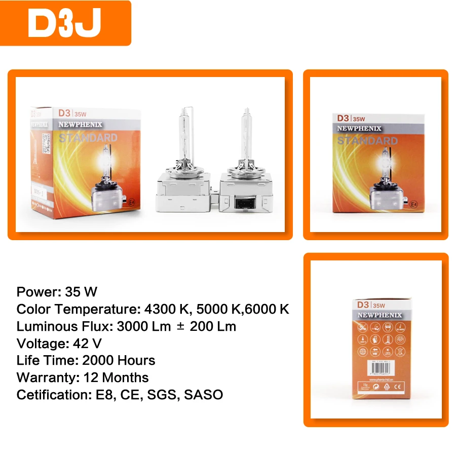 SHUOKE Xenon HID D3J все алюминиевые D3S D3R лампы фар 4300K 5000K 6000K 42V 35W 3200Lm 2000h срок службы 2 шт