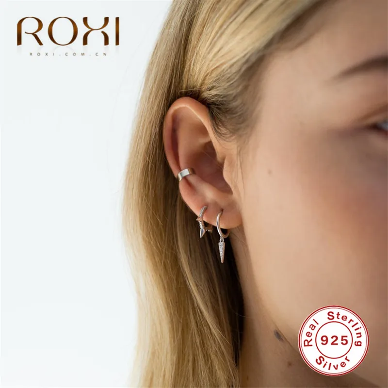 

ROXI Punk Stud Earring Real 925 Sterling Silver Earrings for Women and Men CZ Round Cartilage Piercing Earing Rock Party Jewelry