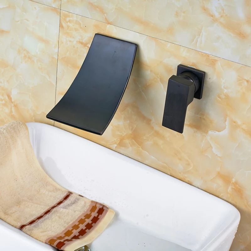 

Single Handle Wall Mounted Waterfall Basin Faucets Oil Rubbed Bronze Bathroom Hot and Cold Mixer Taps