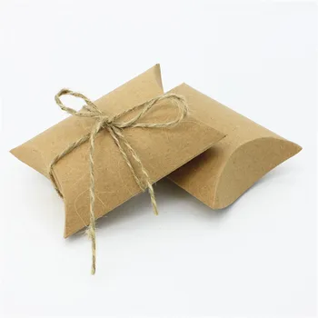 

100PCS Kraft Paper Boxes Pillow Candy Box Wedding Favors Gift with Rustic Burlap Twine Party Birthday Baby Shower Supply