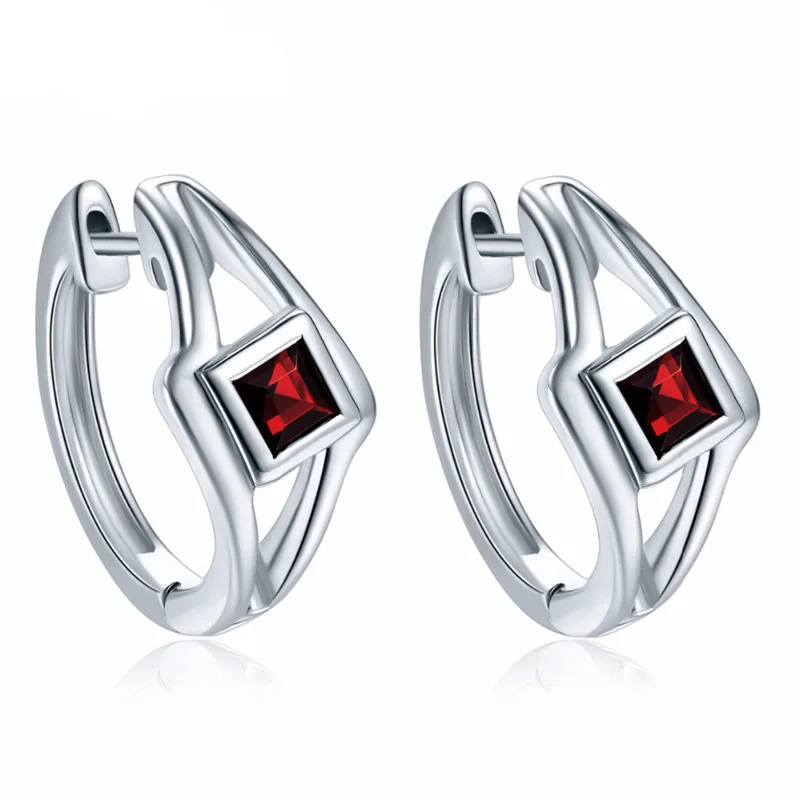 

925 Sterling Silve Fashion Red CZ Zircon Hoop Earrings for Women Girls Personalized Wedding Party Jewelry Earring