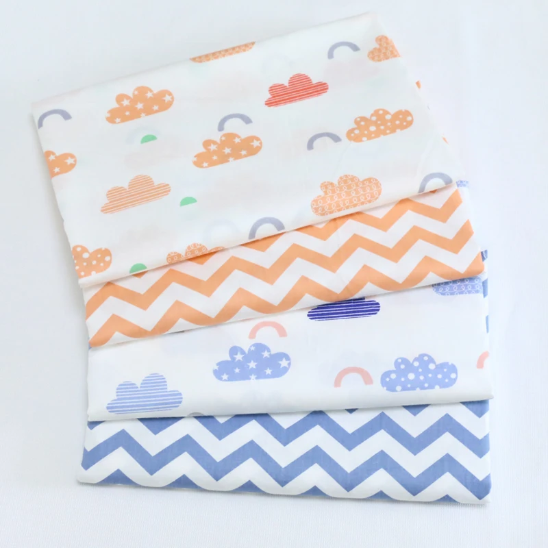 

100% cotton twill cloth NORDIC WIND orange blue CLOUDS RAINBLOW chevron fabric for DIY crib bedding cushions quilting decor tela