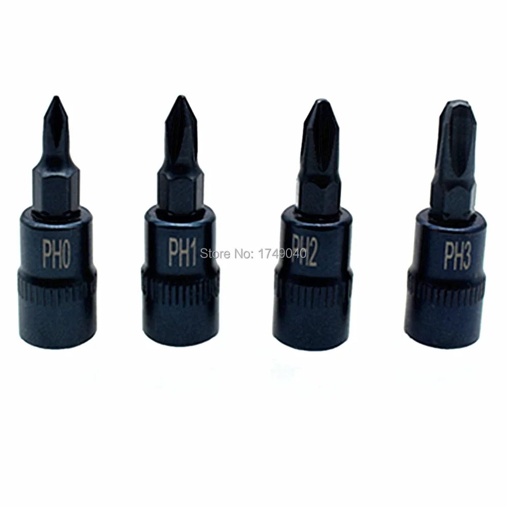 4 шт. бит Phillips Набор гнезд PH0 PH1 PH2 PH3 отвертка 1/4 &quotКвадратный привод адаптер