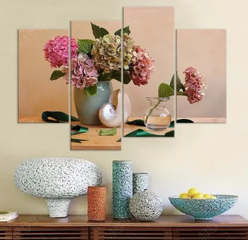 

4 Piece Unframed Beautiful Flower In The Vase Canvas Painting HD Printed Picture Wall Art For Living Room Home Decor