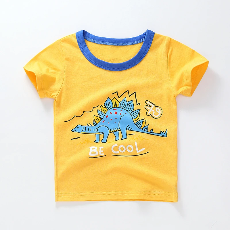 Футболка для маленьких мальчиков и девочек Летняя Детская футболка с принтом героев мультфильмов Детская Хлопковая одежда для малышей Топы с изображением динозавра желтого цвета для детей от 18 месяцев до 8 лет