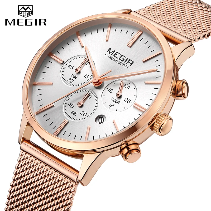 MEGIR модные женские часы из розового золота, роскошные брендовые кварцевые наручные часы, женские повседневные часы-браслет, спортивные часы Relogio Feminino