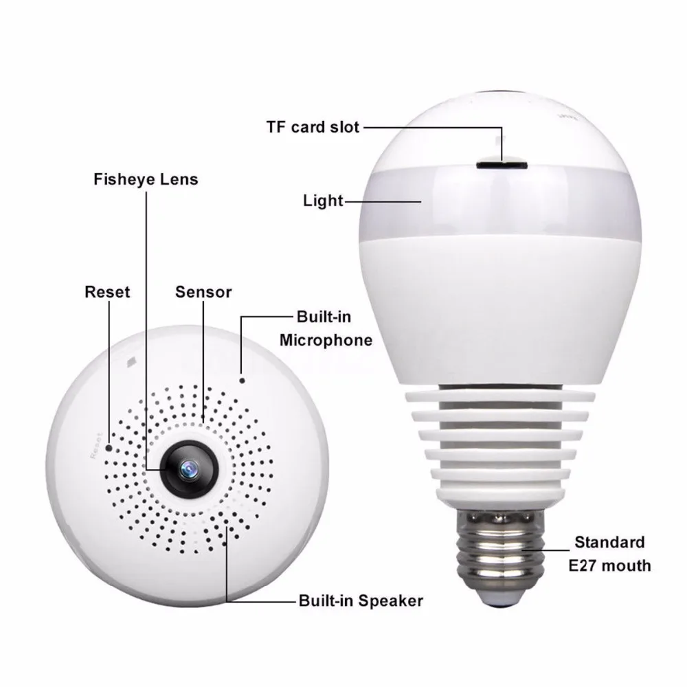 Home Security WiFi Camera Smart Panoramic Bulb 1.3M Wireless Ip Camera Bulb Light CCTV VR Cam Support Smartphone