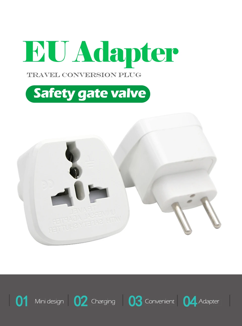 1pc 250V10A AU UK US To EU Plug Power Adapter White Color Travel Power Plug Adaptor Converter Wall Charger 2 Round Pin Socket (1)
