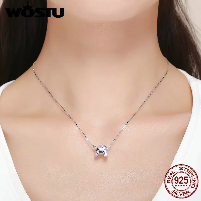 WOSTU 100% Real 925 Sterling Silver Licorne Charm Beads For Women Original Bracelet Necklaces 925 Jewelry Fashion Gift BKC671