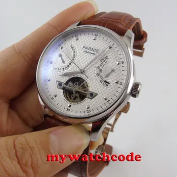 

43mm Parnis White Dial Brown Leather Strap Power Reserve Deployment Clasp Sea-Gull 2505 Automatic Mens Watch Relogio Masculino