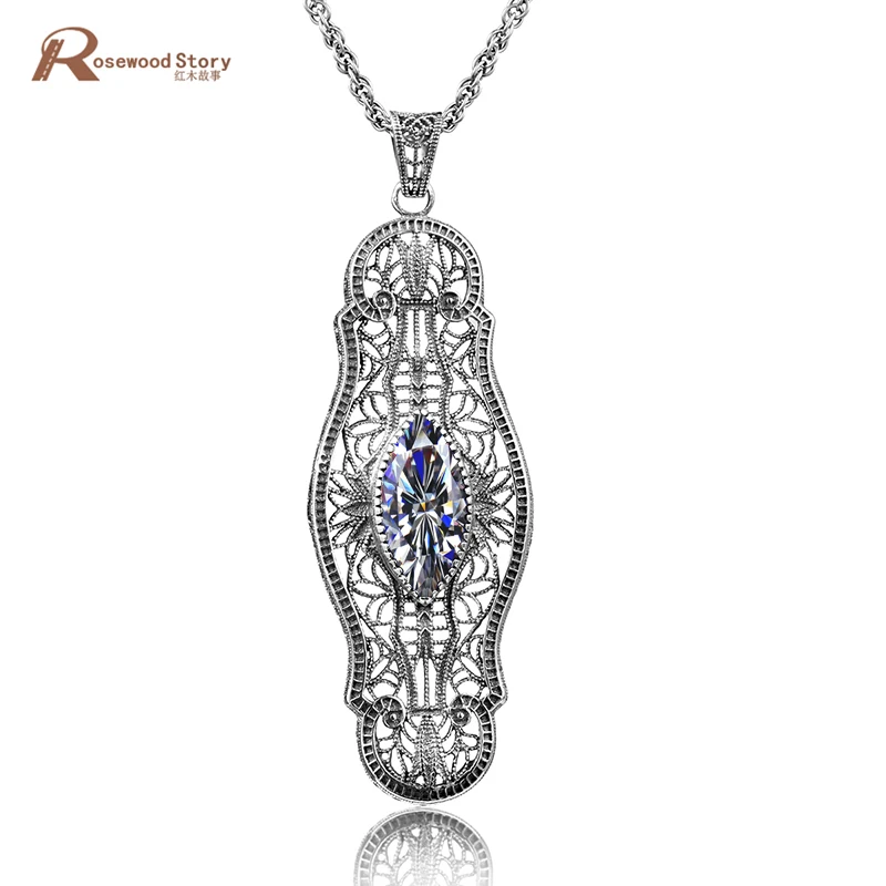 

Luxury Handmade Charm Cubic Created Zirconia CZ Pendant Solid 925 Sterling Silver Vintage Jewelry For Women Without a Chain