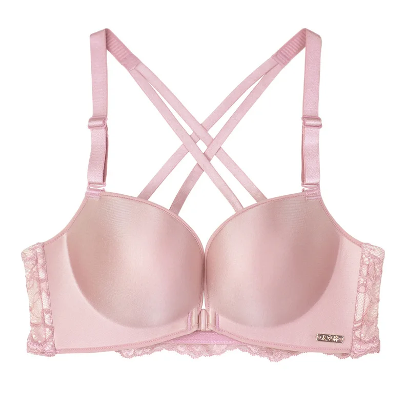 pink PAERLAN женский тонкий бюстгальтер без косточек, цельный кружевной бесшовный бюстгальтер, маленькая грудь, пуш-ап, 3/4 чашка, сексуальное нижнее белье - Цвет: pink