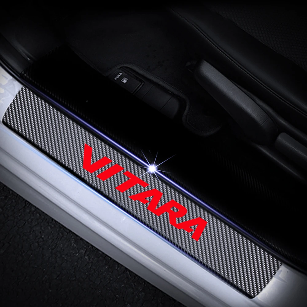 para Suzuki Vitara Peitoril da Porta Placa de Chinelo de Soleira de Porta Guarda da Entrada da Porta de Fibra de Carbono Adesivo de Carro- Protector Reflective Styling 4d 4pcs