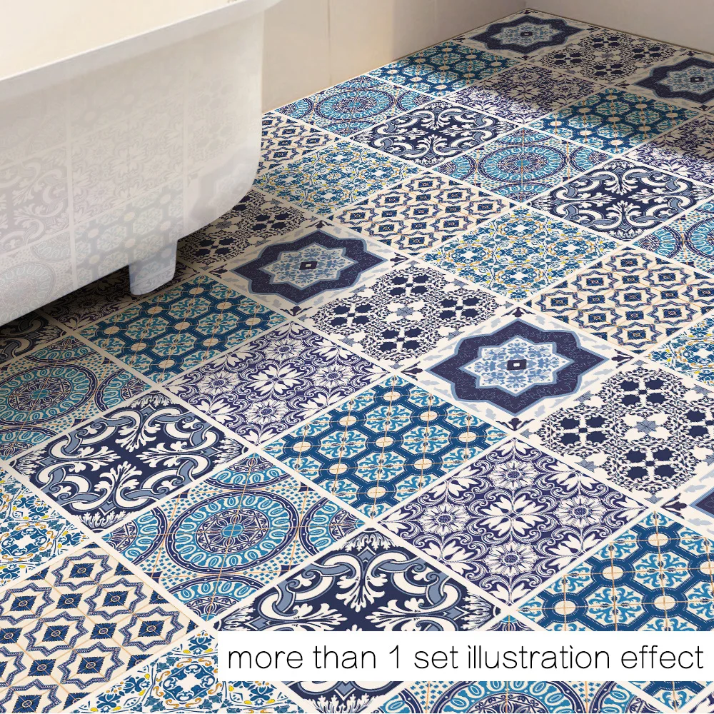 Funlife Waterproof Floor Sticker,Classic Blue and White Porcelain Home