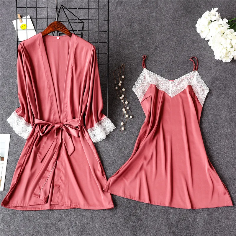 XXL кружевная Женская шелковая ночная рубашка Домашняя одежда для сна ночнушка сексуальная женская одежда мини lingere атласная ночная рубашка розовый красный - Цвет: bean