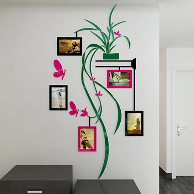 Фоторамка хлорофитум цветок акриловые зеркальные настенные наклейки для спальни детская комната DIY Декор для гостиной фото наклейки на стену