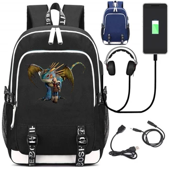 

How To Train Your Dragon Canvas Backpack Black USB Charging Zip School Bag Shoulder Bag Packsack Laptop Traveling Bag Rucksack