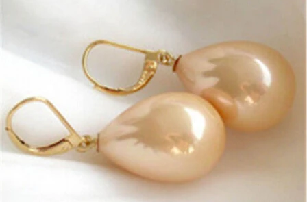 

wb003 New 12x16mm Yellow Shell Pearl Drop 14K GP Leverback Earrings