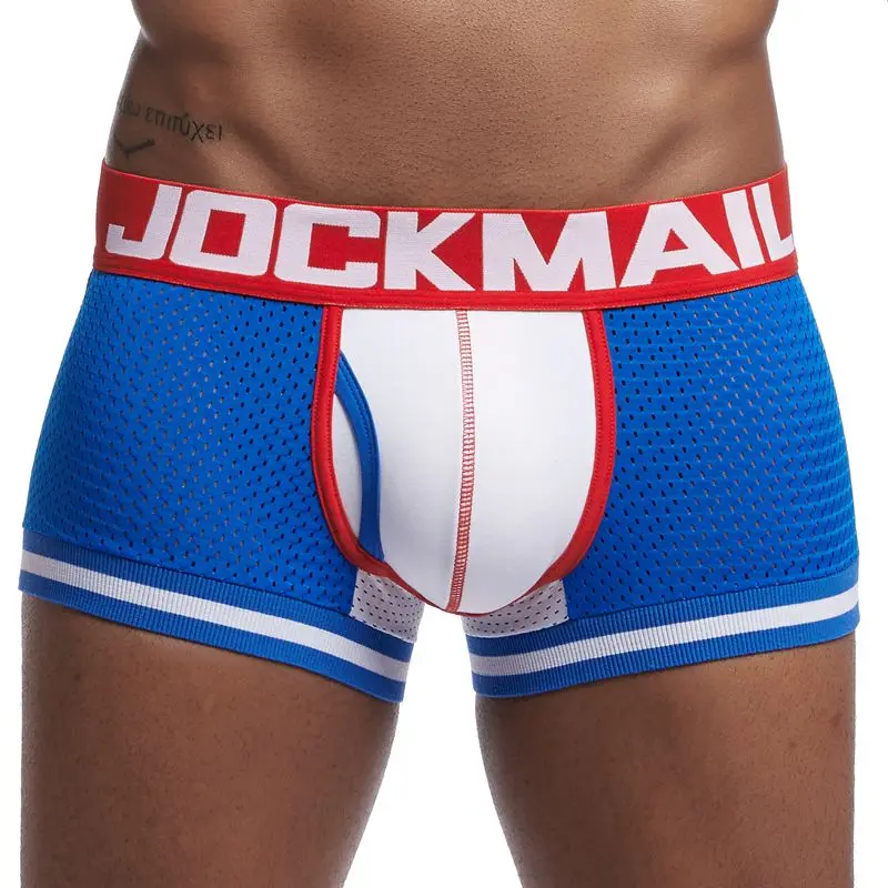 JOCKMAIL, новинка, 1 шт./лот, мужское нижнее белье, боксеры, сетка, Cuecas, боксеры, мужские боксеры, мужские боксеры, шорты для геев, мужские трусы, calzoncillos - Цвет: Синий