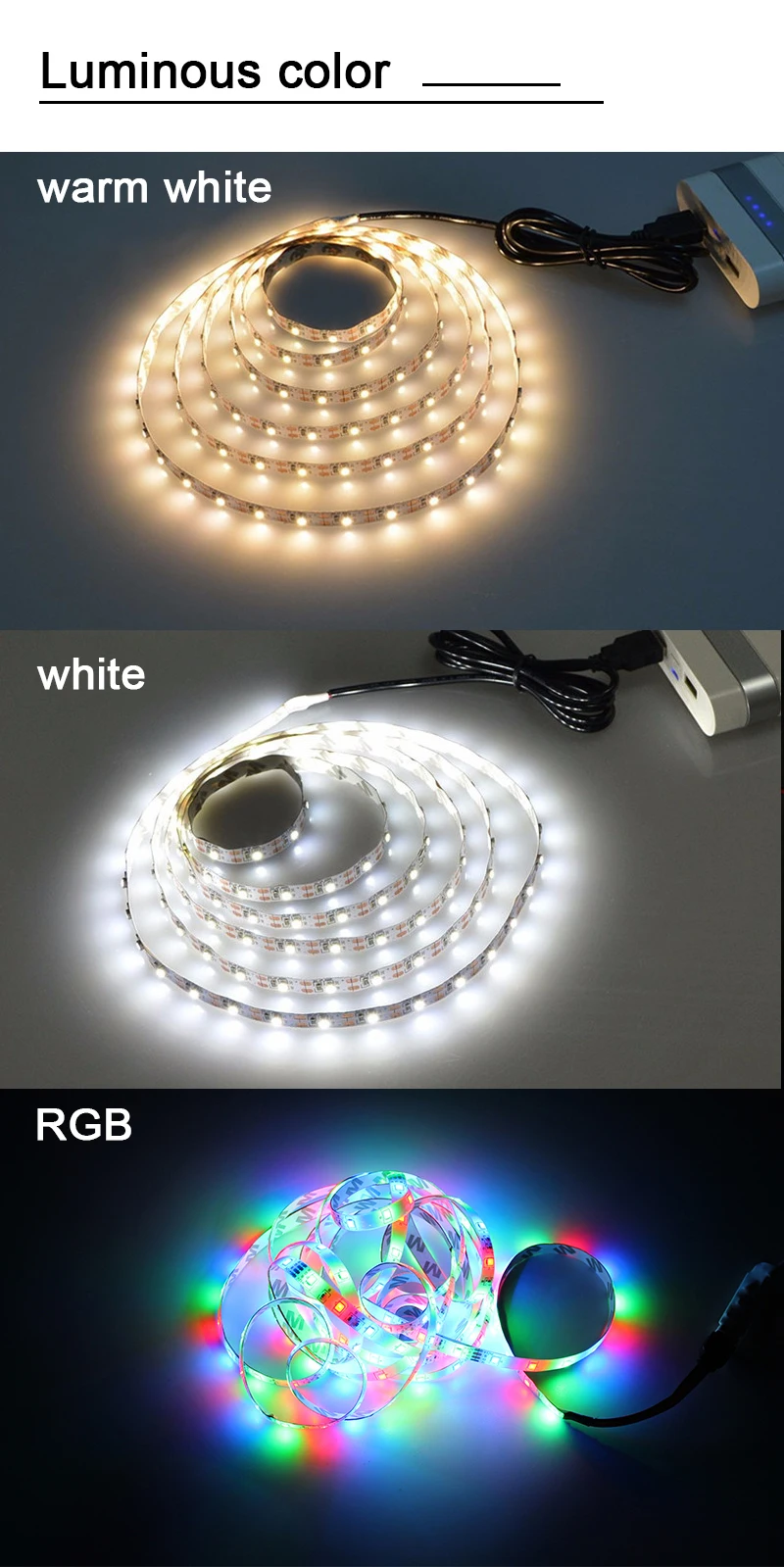 usb led strip 5v rgb waem white white 0.5m 1m 2m 3m 5m Flexible led light ribbon diode tape backlight television TV lights