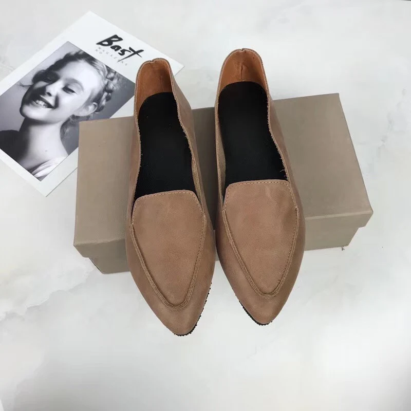 Women Shoes 100% Genuine Leather Flats Comfortable soft Pointed Toe Solid Pregnant Driving Ladies Loafers