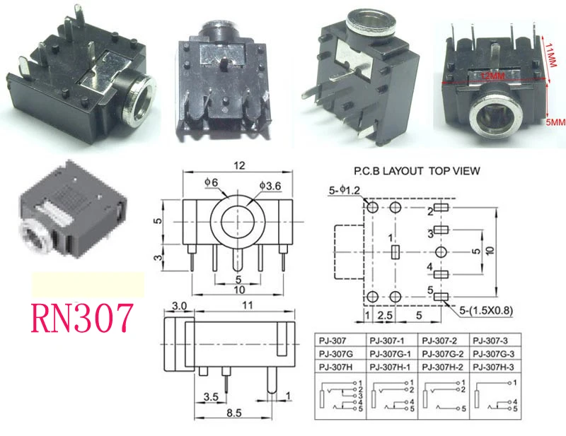 1000PCS 5PIN 1 8 3 5mm Stereo Jack Socket PCB Panel Mount FOR 3 5MM Headphones FROM RUINOR