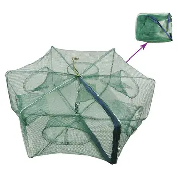 

58*22CM Folded Portable Nylon 6 Hole Fishing Shrimp Trap Fishing Net Minnow Crab Baits Cast Mesh Trap