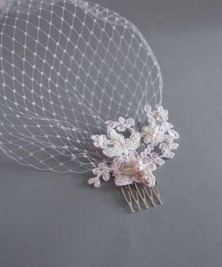 

Birdcage veil - Bridal headpiece - Lace birdcage veil - Blush lace fascinator