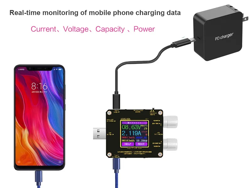 QI беспроводной зарядное устройство Тестер цвет TFT Bluetooth android PC приложение USB Ток Напряжение метр детектор нагрузки индикатор DC вольтметр