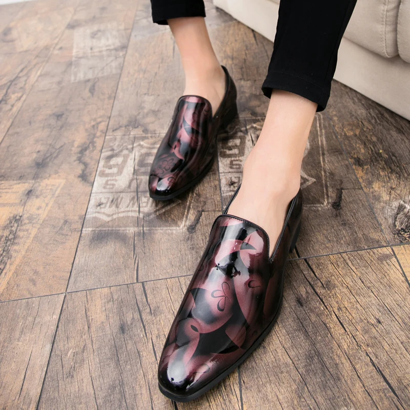cool flowers print patent leather men shoes luxury italian brand camouflage male footwear mixcolors glossy oxford shoes for men (44)
