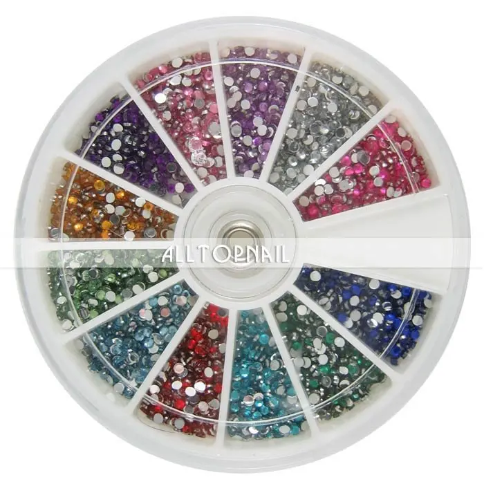 Смешанная форма 12 разных цветов со стразами Дизайн ногтей украшения со стразами+ колеса