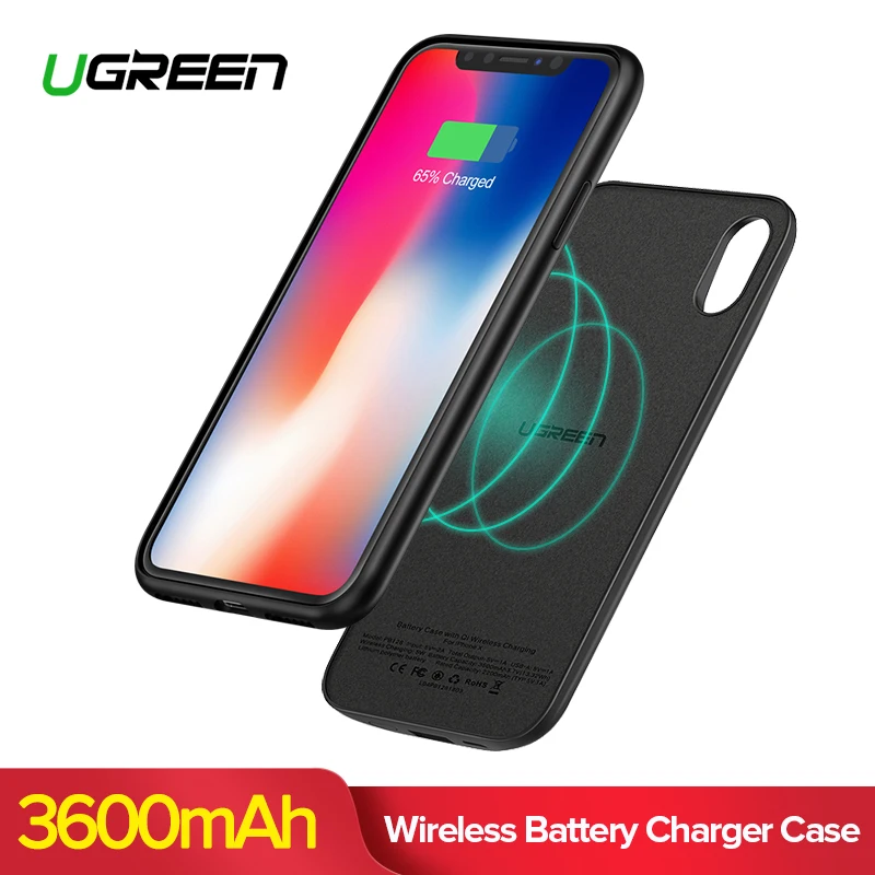 Ugreen 3600mAh Qi Wireless Charger Power Bank for iPhone X Xs Ultra Slim External Battery Charger Case for iPhone PowerBank