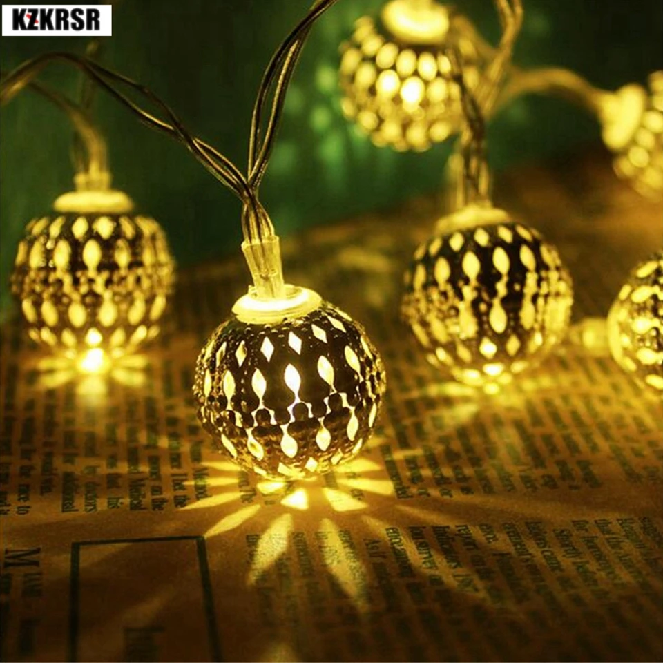 

KZKRSR Battery String Light 1.2M 10Leds 2.5M 20Leds Little Hollow Iron Ball Fairy Light Wedding Party Christmas Decoration light