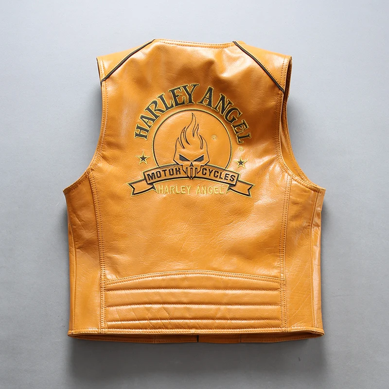 Reviews HA-97107 Read Description! Asian size super Motor rider vest Mens high quality cow leather vest genuine cowhide leather vest