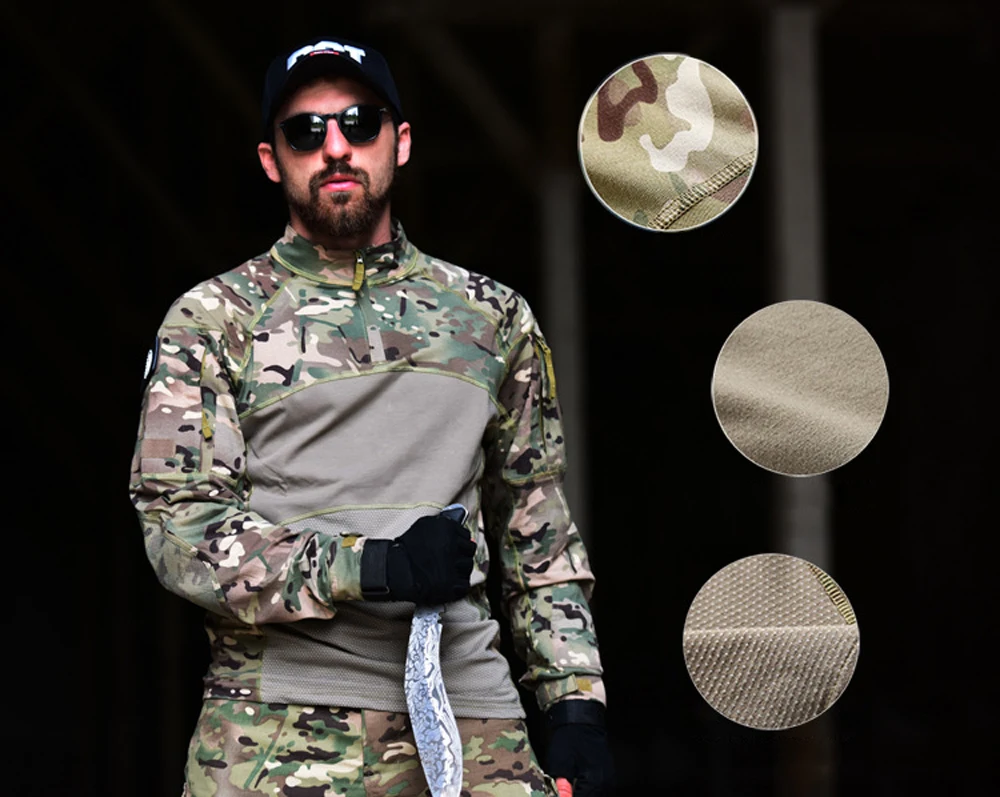 Тактическая Боевая рубашка мужская хлопковая военная форма камуфляжная футболка Мультикам армии США облегающая одежда камуфляжная рубашка с длинным рукавом