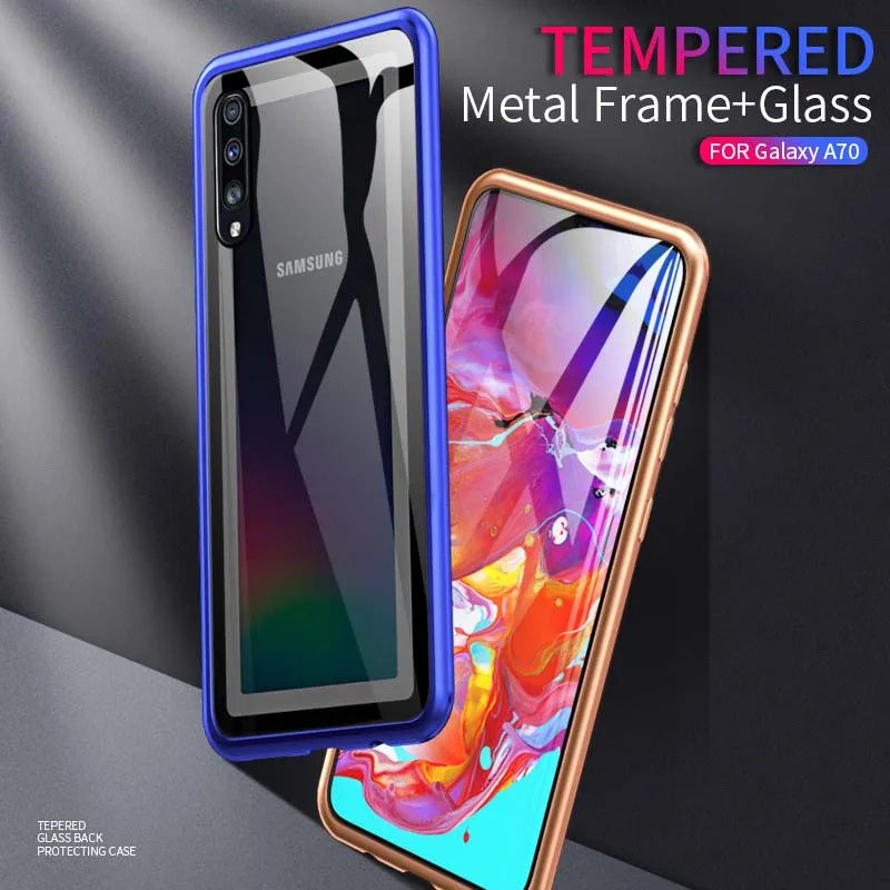 Роскошный Металлический бронированный чехол для samsung Galaxy A70, чехол с алюминиевой рамкой, прозрачный стеклянный чехол для телефона KS0200