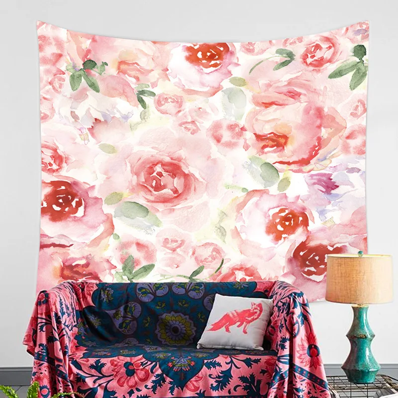

Floral Flower Lotus Leaf Printed Modern Geometric Wall Hanging Tapestry Cloth Tapestries Large Home Room Decor