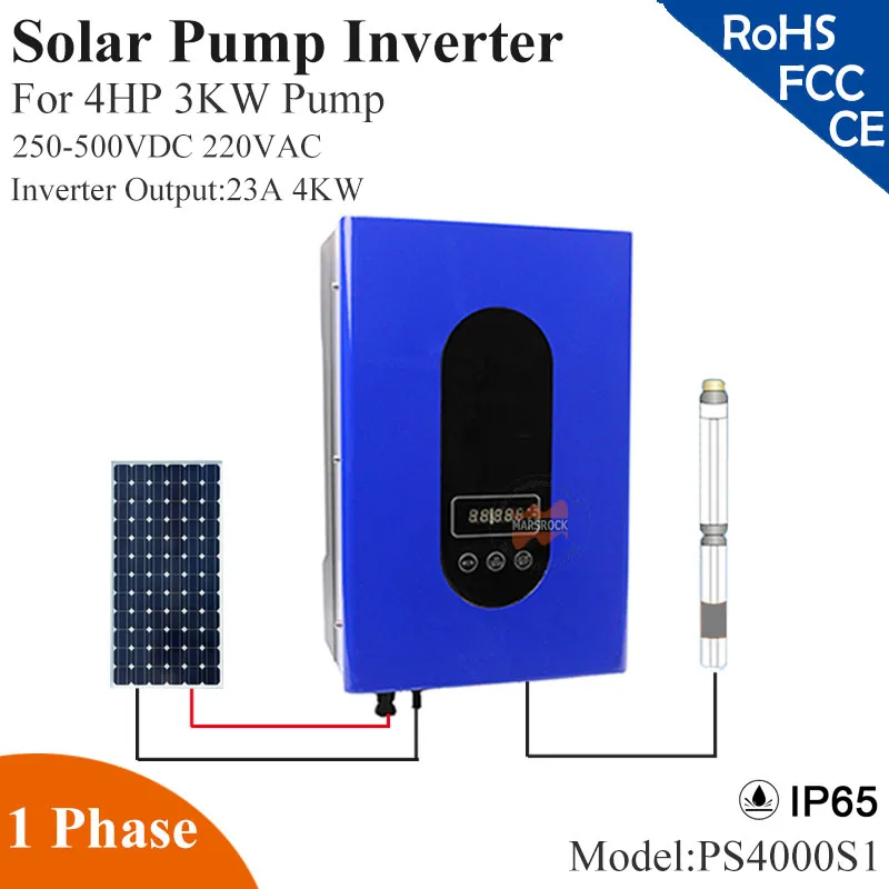 

4000W 23A 1phase 220VAC solar pump inverter with IP65 full auto operation for 4HP 3KW water pump for solar pump system