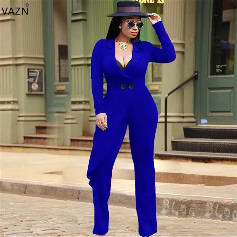 

VAZN Autumn New 2019 Brand High Quality Sexy Women Jumpsuits Elegant Deep v-neck Full Sleeve Straight overalls Romper QM3589