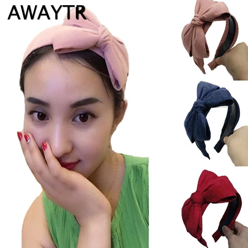 

Big Bow Hairband AWAYTR 2019 Winter Velvet Hair Bands Suede Bow Knotted Hair Accessories for Girls Women Wide Headband