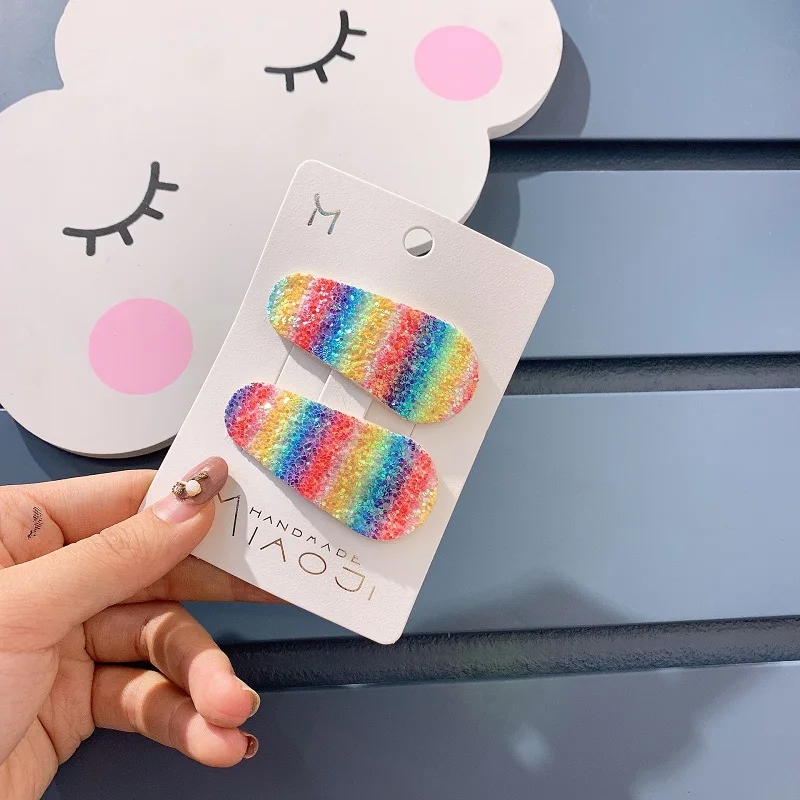2pcs Rainbow-01 AiKway Милые Блестки зажимы звезды девушки зажим для волос Радуга и сверкающим хрусталём боковые зажимы челка зажим, аксессуар для волос - Цвет: 2pcs Rainbow-01