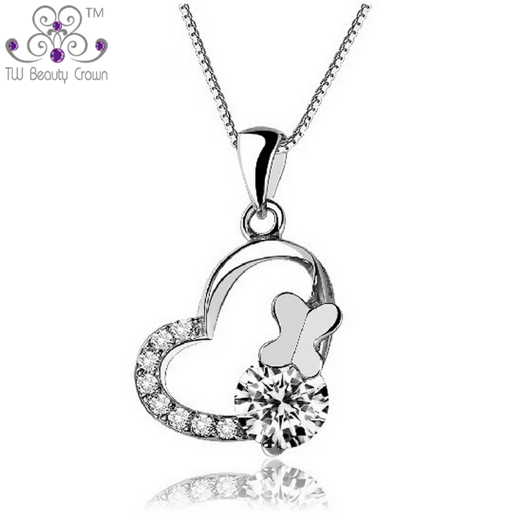 

Elegant Korean Fashion Jewelry AAA Cubic Zirconia Lady Butterfly Heart Pendants For Women Young Girls 925 Pure Sterling Silver