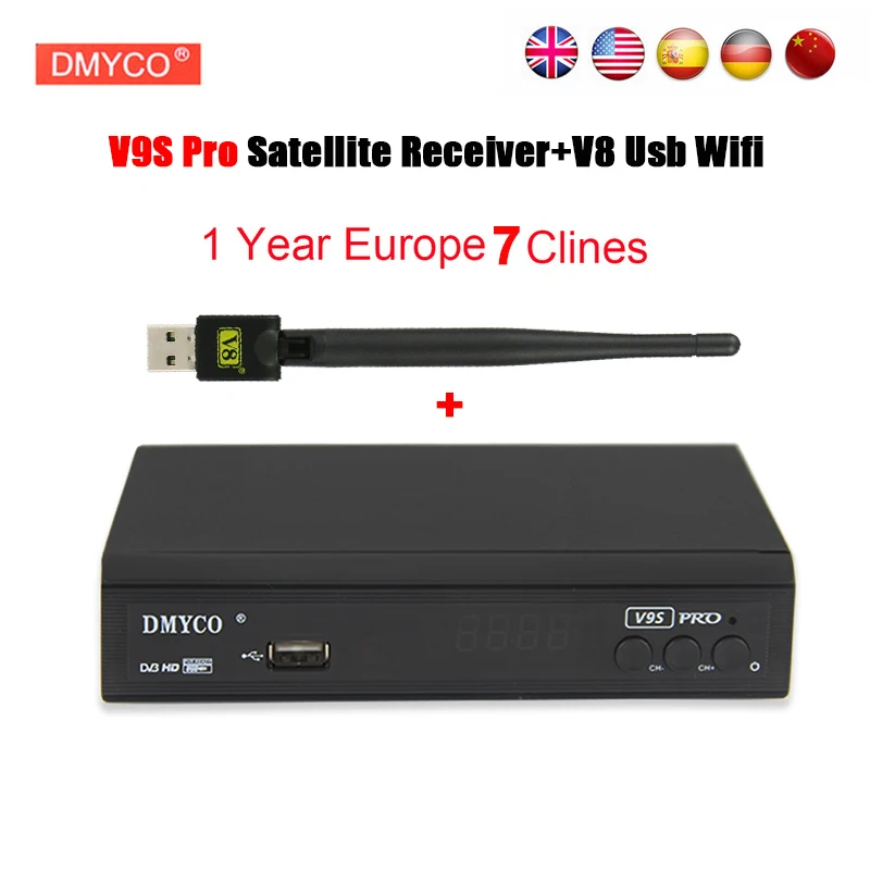 

cables for 1 year europe spain V9S Pro receptor satelite dvb s2 1080p Full HD 3G Youporn Youtube FTA Satellite Receiver+USB WIFI