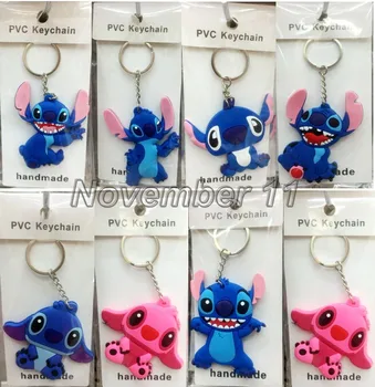 

New 20Pcs mixed lovely Cartoon stitch Key Chains Pendant PVC Key Chains For Best Small gifts S379